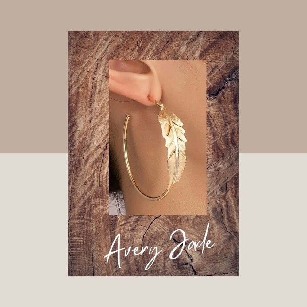 Feather Style Alloy 18K Gold Plated Hoops